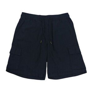 Kenneth Cole Mens Navy Blue Linen Blend Cargo Shorts With Drawstring Waist, NWOT